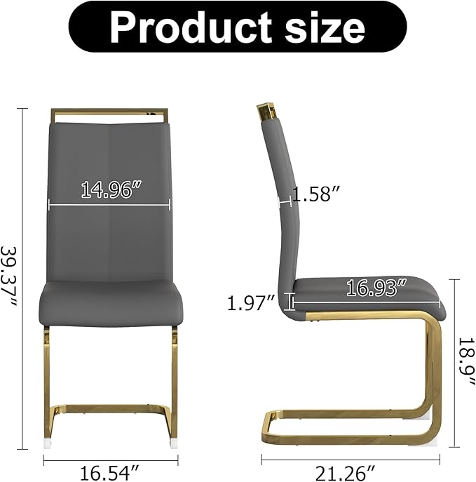 Modern Dining Chairs Set of 4, Side Dining Room Chairs with Gold Frame, Kitchen Chairs with Faux Leather Padded Seat High Back, Chairs for Dining Room, Kitchen, Living Room Dark Grey - LeafyLoom