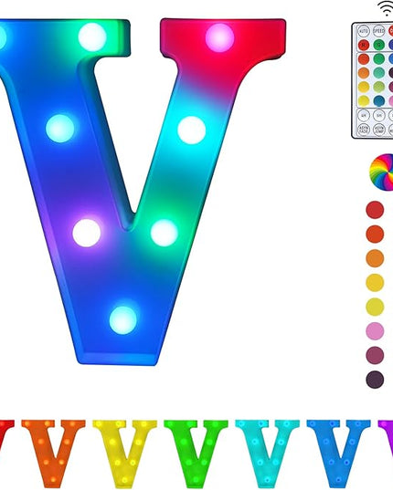 Colorful Letter LED Lights, 16 Colors Changing LED Marquee Letter Lights, Dimmable Night Lights for Wedding, Birthday, Holiday, Party, Bar, Christmas Decoration,Dorm Room Decor-Multicolor V - LeafyLoom
