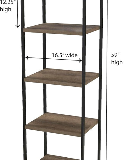 Household Essentials 5 Tier Storage Tower Metal, Grey Shelf – Black Frame, Ashwood - LeafyLoom