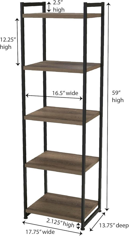 Household Essentials 5 Tier Storage Tower Metal, Grey Shelf – Black Frame, Ashwood - LeafyLoom