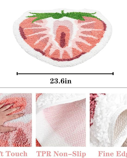 Strawberry Fruit Shaped Rug Fruits Bath Mat Rug Non-Slip Bathroom Door Mat for Bedroom Bathroom Kitchen Cartoon Area Rug for Shower Room Soft Bathmat Home Decor - LeafyLoom