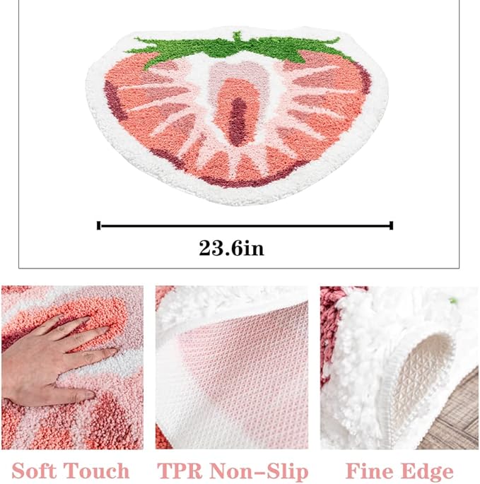 Strawberry Fruit Shaped Rug Fruits Bath Mat Rug Non-Slip Bathroom Door Mat for Bedroom Bathroom Kitchen Cartoon Area Rug for Shower Room Soft Bathmat Home Decor - LeafyLoom