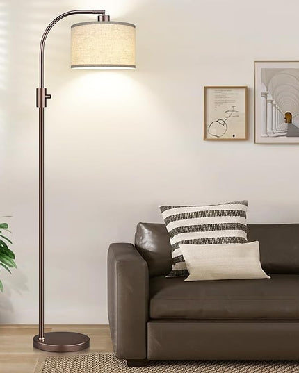 【Upgraded】 Dimmable Floor Lamp, 1200 Lumens LED Bulb Included, Bronw Arc Floor Lamps for Living Room Modern Standing Lamp with Linen Shade, Tall Lamp for Living Room Bedroom Reading Room Nursery - LeafyLoom