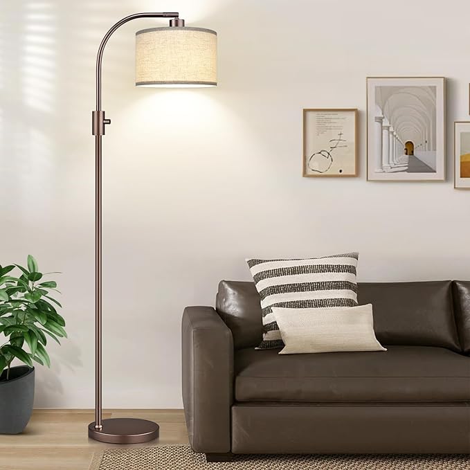 【Upgraded】 Dimmable Floor Lamp, 1200 Lumens LED Bulb Included, Bronw Arc Floor Lamps for Living Room Modern Standing Lamp with Linen Shade, Tall Lamp for Living Room Bedroom Reading Room Nursery - LeafyLoom