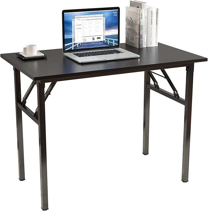SogesGame Study Computer Desk 39.4 Inch Home Office Writing Small Desk, Modern Simple Style PC Table, Foldable Desk No Install Needed, Black - LeafyLoom