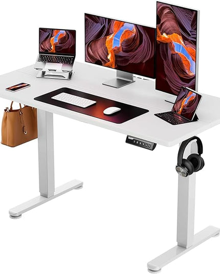 ErGear Height Adjustable Electric Standing Desk, 48 x 24 Inches Sit Stand up Desk, Memory Computer Home Office Desk (White) - LeafyLoom