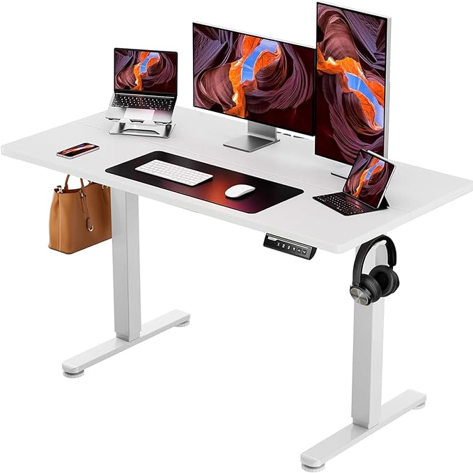 ErGear Height Adjustable Electric Standing Desk, 48 x 24 Inches Sit Stand up Desk, Memory Computer Home Office Desk (White) - LeafyLoom
