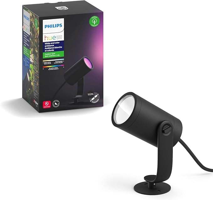 Philips Hue Lily Outdoor Smart Spot Light - White & Color Ambiance LED Walkway Lights - Low Voltage Lighting - 1 Pack - Requires Bridge and Power Supply - Control with App and Voice - Weatherproof PhilipsHue