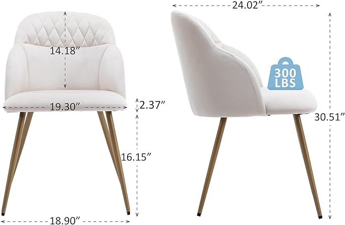 Velvet Dining Chairs Sets of 2, Modern Upholstered Accent Side Chairs with Arm Gold Metal Legs for Kitchen Living Bed Room, Beige - LeafyLoom