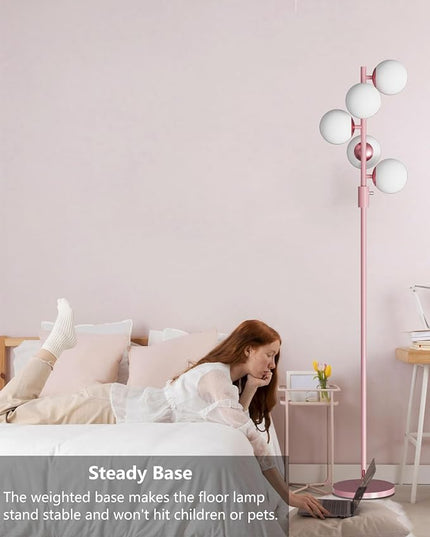 Lightdot Dimmable (Brightness Adjustable) Globe Floor Lamp, Pink Pole Standing Lamps with 5PCS 3000K G9 Bulbs, Mid Century Modern Floor Lamp for Living Room - LeafyLoom