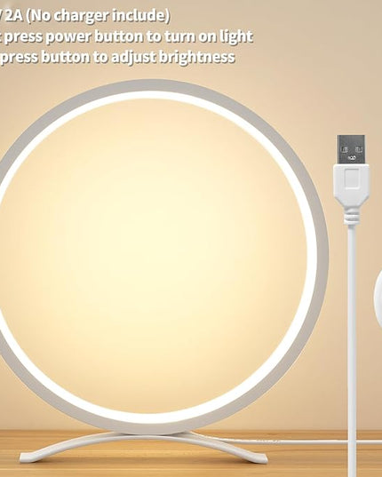 Desk Lamp,Metal Circle Ring Table Lamps Bedside Lamp for Nightstand, Modern Minimalist Lamps/Led Warm Light for Bedroom/Living Room,10 Inch - LeafyLoom