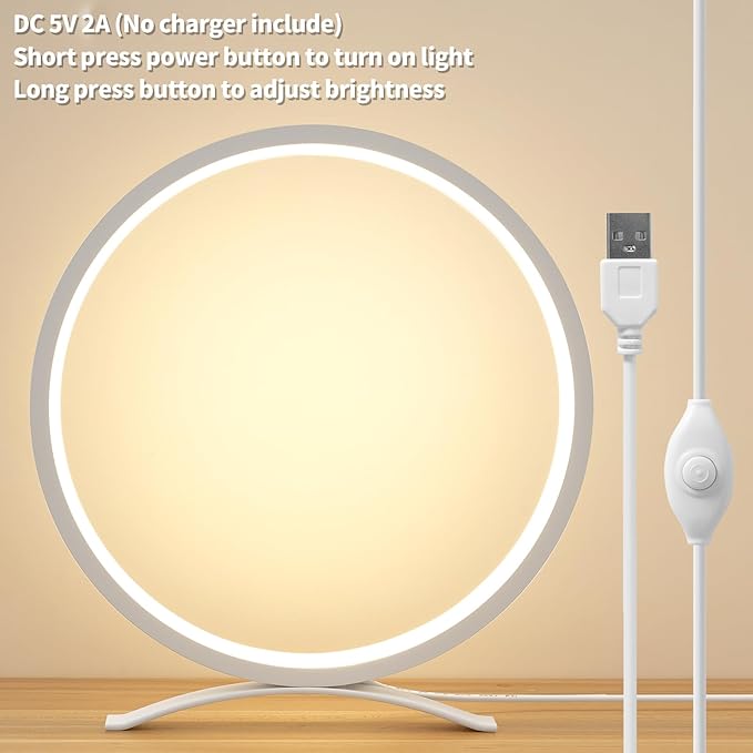 Desk Lamp,Metal Circle Ring Table Lamps Bedside Lamp for Nightstand, Modern Minimalist Lamps/Led Warm Light for Bedroom/Living Room,10 Inch - LeafyLoom