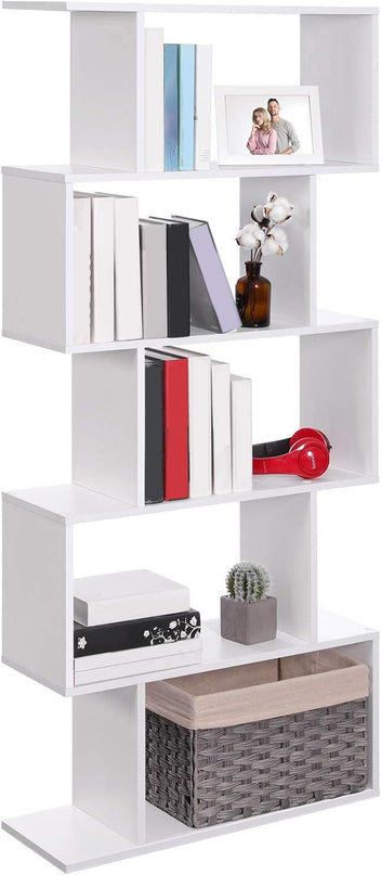 VASAGLE Wooden Bookcase, Display Shelf and Room Divider, Freestanding Decorative Storage Shelving, 5-Tier Bookshelf, White - LeafyLoom