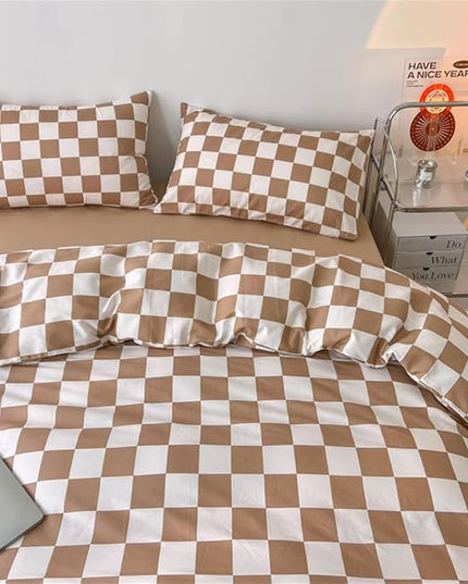 Wellboo Light Brown Plaid Comforter Sets Twin Women Men Cream Coffee and White Checkerboard Grid Bedding Comforters Cotton Boys Girls Modern Light Taupe Checkered Geometric Quilts Luxury Abstract Bed - LeafyLoom