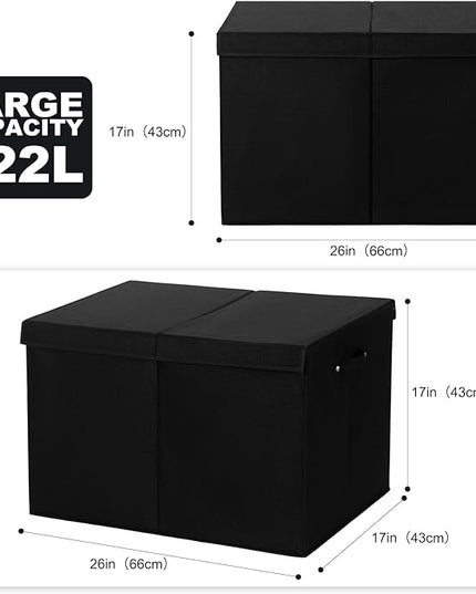 122L Large Toy Box Chest with Lid, Foldable Toy Storage Organizer Bin Boxes with Removable Divider for Kids, Boys, Girls, Nursery, Playroom, 26"x17" x17"(Linen Black) - LeafyLoom