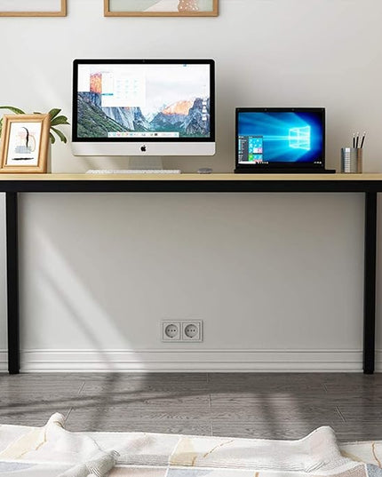 SogesGame Teak Home Office Desk, 55 inch Modern Simple Computer Desk，Writing Study Corner Desk Laptop Table, Easy to Assemble - LeafyLoom