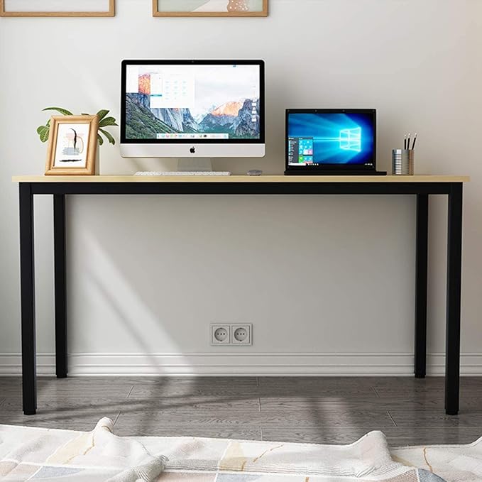 SogesGame Teak Home Office Desk, 55 inch Modern Simple Computer Desk，Writing Study Corner Desk Laptop Table, Easy to Assemble - LeafyLoom