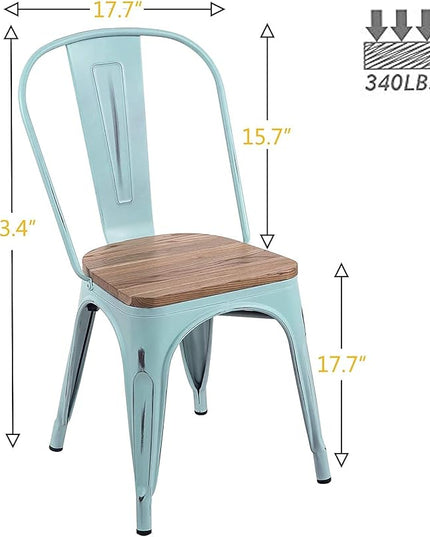 YOUNIKE Metal Chairs with Wooden Seat Modern Industrial Distressed Indoor Outdoor Metal Kitchen Dining Room Chairs Set of 4 (Dream Blue)… - LeafyLoom