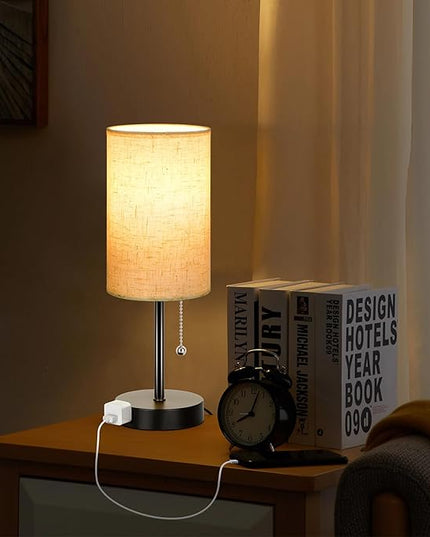 Dott Arts Table Lamp for Bedroom, 3-Color Bedside Lamps with Pull Chain, Bedroom Table Lamps for Nightstand,Small Lamp for Living Room, Bulb Included - LeafyLoom