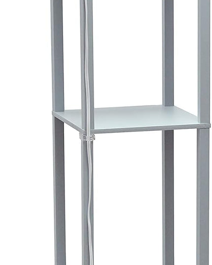 Simple Designs LF1037-GRY Organizer Storage Shelf with 2 Ports, 1 Charging Outlet and Linen Shade USB Etagere Floor Lamp, Gray - LeafyLoom