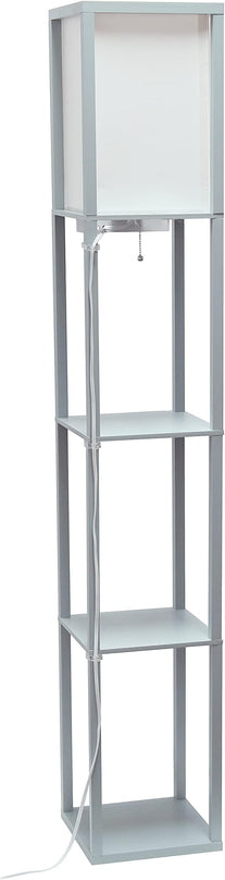 Simple Designs LF1037-GRY Organizer Storage Shelf with 2 Ports, 1 Charging Outlet and Linen Shade USB Etagere Floor Lamp, Gray - LeafyLoom