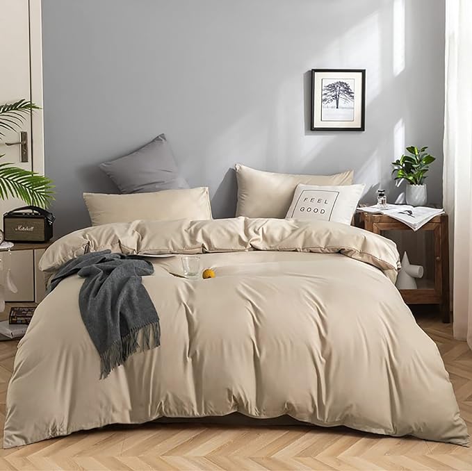 Champagne Comforter Set King Beige Bedding Set Lightweight Women Soft Champagne Blanket 3 PCs Durable Light Khaki Colored Comforter Set King Breathable Bed Comforter Set - LeafyLoom