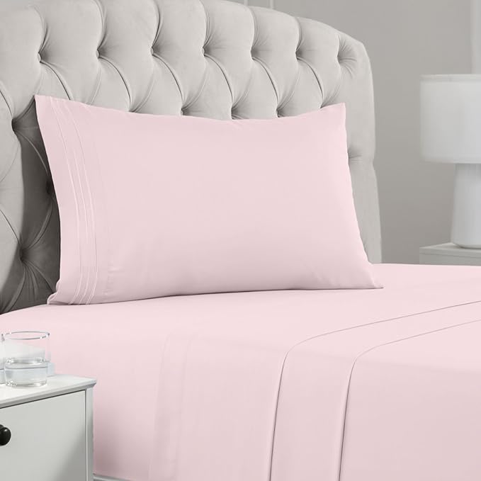 Mellanni Twin Sheets Set - 3 PC Iconic Collection Bedding Sheets & Pillowcases - Hotel Luxury, Extra Soft, Cooling Bed Sheets - Deep Pocket up to 16 inch (Twin, Blush Pink) - LeafyLoom