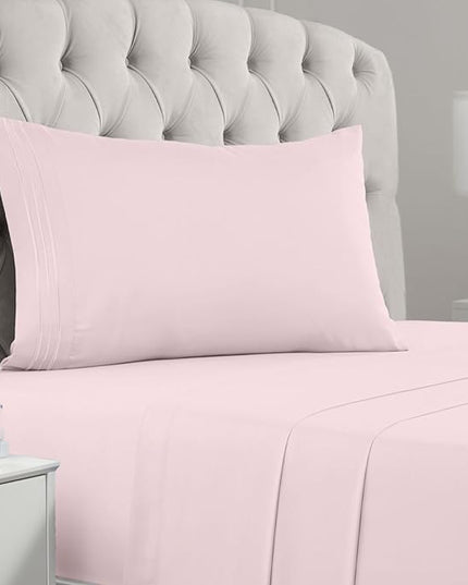 Mellanni Twin XL Sheets Set - 3 PC Iconic Collection Bedding Sheets & Pillowcases - Hotel Luxury, Extra Soft, Cooling Bed Sheets - Deep Pocket up to 16 inch (Twin Extra Long, Blush Pink) - LeafyLoom