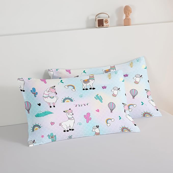 HOSIMA 3 Piece Cartoon Animal Llama Comforter,Cute Alpaca Toddler Comforter,Desert Cactus Plant King Size Comforter Set for Adults Kids,Fish Scales Comforter Rainbow Bedding Sets for Girls Boys. - LeafyLoom