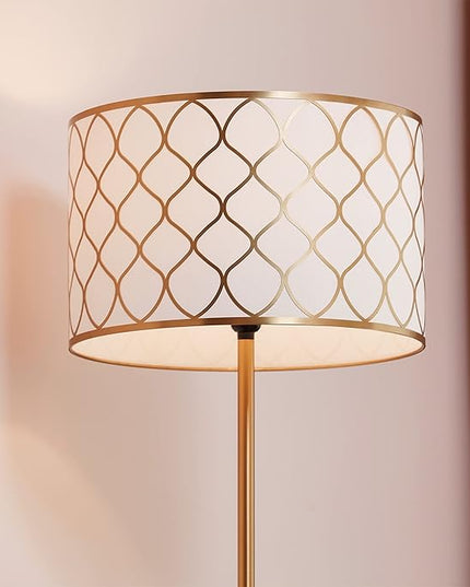 Globe Electric Novogratz x 65787 Kinsley 65" Floor Lamp, Matte Brass, Metal Mesh Over Cotton Shade - LeafyLoom