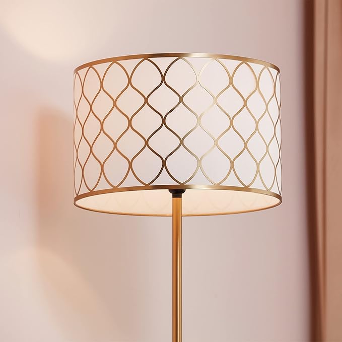 Globe Electric Novogratz x 65787 Kinsley 65" Floor Lamp, Matte Brass, Metal Mesh Over Cotton Shade - LeafyLoom