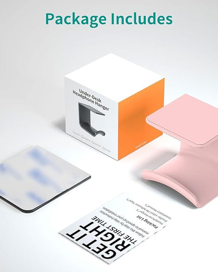 HomeMount Headphone Hook Under Desk - Headphone Holder Under Table, Adhesive Gaming Headphone Stand Hanger Desk Mount for Most Headphone (Pink) - LeafyLoom