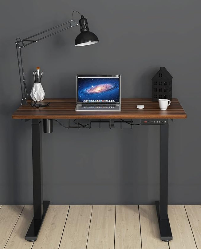 SHW Electric Height Adjustable Standing Desk, 40 x 24 Inches, Walnut - LeafyLoom