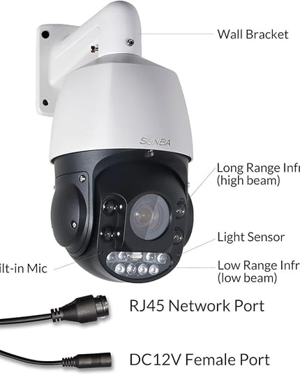 SUNBA 4K 8MP PTZ Camera Outdoor, IP PoE+ Security Dome, 20X Optical Zoom, Two Way Audio &Built-in TF Card Slot, 24x7 Automatic PTZ Tour, Night Vision up to 328ft (405-D20X 4K) SUNBA%C2%AE
