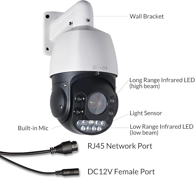 SUNBA 4K 8MP PTZ Camera Outdoor, IP PoE+ Security Dome, 20X Optical Zoom, Two Way Audio &Built-in TF Card Slot, 24x7 Automatic PTZ Tour, Night Vision up to 328ft (405-D20X 4K) SUNBA%C2%AE