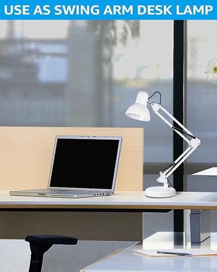 TORCHSTAR Metal Desk Lamp, Swing Arm Desk Lamps, Architect Desk Lamp with Clamp, Adjustable Gooseneck Table Lamp, Clip Desk Lights for Home Office, Work, Study, Reading, E26 Base, Multi-Joint, White - LeafyLoom