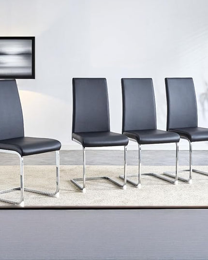NicBex Dining Chairs Set of 4 Modern Faux Leather High Back Dining Chair Dining Room Kitchen Chairs wwith Silver Metal Base,Chairs for Dining Room, Kitchen,Living Room, and Restaurants,Black - LeafyLoom