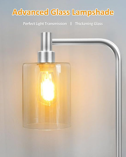 Stepless Dimmable Floor Lamps with Glass Lampshade Modern Standing Lamps with 6W LED Bulb Bright Corner Lamp Tall Pole Lamps for Living Room Bedroom Office Study Room Farmhouse, Silver - LeafyLoom
