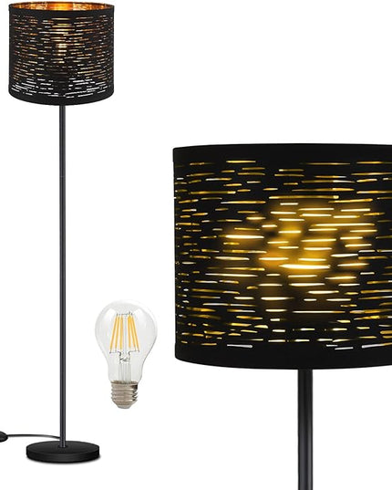BoostArea Floor Lamp, Standing Lamp, 6W LED Floor Lamps with Black Lampshade, 2700K, Foot Switch, E26 Socket, 58" Tall Metal Pole Lamp, Simple Floor Lamps for Living Room/Bedroom/Farmhouse, Black - LeafyLoom
