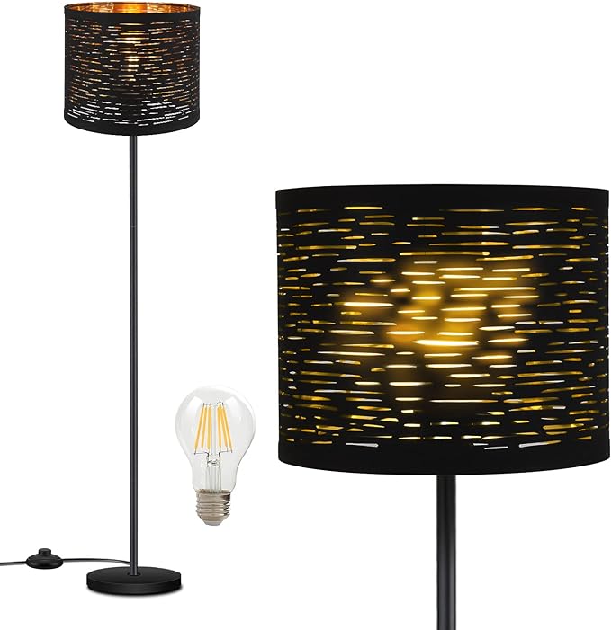 BoostArea Floor Lamp, Standing Lamp, 6W LED Floor Lamps with Black Lampshade, 2700K, Foot Switch, E26 Socket, 58" Tall Metal Pole Lamp, Simple Floor Lamps for Living Room/Bedroom/Farmhouse, Black - LeafyLoom