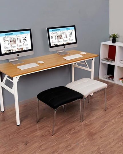 SogesGame Computer Desk, 47 Inch Modern Simple Style Folding Tables, Home Office Writing Desk, Folding Table, No Install Needed, Teak White - LeafyLoom
