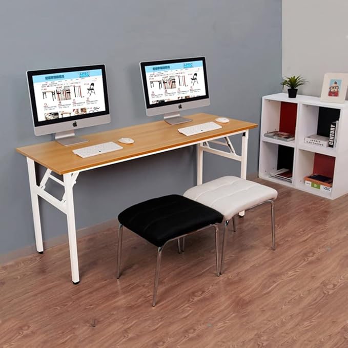 SogesGame Computer Desk, 47 Inch Modern Simple Style Folding Tables, Home Office Writing Desk, Folding Table, No Install Needed, Teak White - LeafyLoom