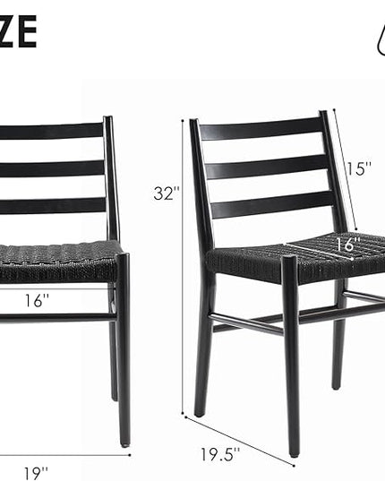 STARY Wood Rattan Dining Room Chairs Set of 2 with Comfortable Woven Seat, Fully Assembled, Full Black - Set of 4 - LeafyLoom