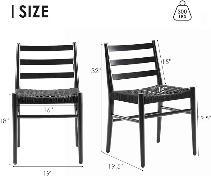 STARY Wood Rattan Dining Room Chairs Set of 2 with Comfortable Woven Seat, Fully Assembled, Full Black - Set of 4 - LeafyLoom