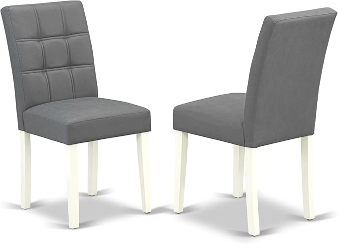 East West Furniture ANAS3-LWH-41 Antique 3 Piece Kitchen Set consists A Wooden Table and 2 Platinum Gray Faux Leather Person Chairs with Stylish Back, Linen White Finish, 36x36 Inch - LeafyLoom