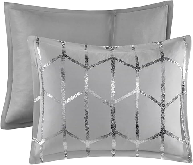 Intelligent Design Raina Twin / Twin XL Comforter Set, Soft Microfiber Comforter Set Twin, Modern Geometric Metallic Bed Set, 4 Pieces College Bedding Comforter Set with 1 Sham, 2 Toss Pillows Grey - LeafyLoom