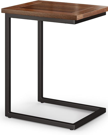 SIMPLIHOME Skyler SOLID MANGO WOOD and Metal 20 inch Wide Rectangle Wide C Side Table in Dark Cognac Brown, Fully Assembled, for the Living Room and Bedroom - LeafyLoom