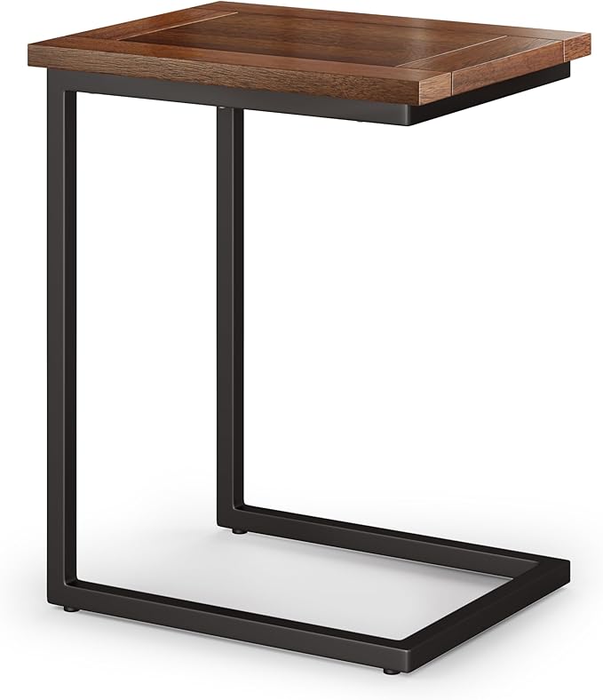 SIMPLIHOME Skyler SOLID MANGO WOOD and Metal 20 inch Wide Rectangle Wide C Side Table in Dark Cognac Brown, Fully Assembled, for the Living Room and Bedroom - LeafyLoom