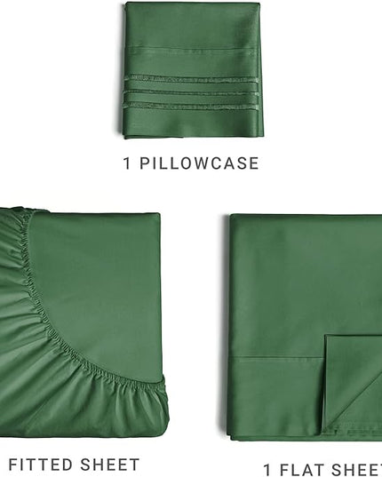 Twin Size 3 Piece Sheet Set - Comfy Breathable & Cooling Sheets - Hotel Luxury Bed Sheets for Women & Men - Deep Pockets, Easy-Fit, Soft & Wrinkle Free Sheets - Emerald Green Oeko-Tex Bed Sheet Set - LeafyLoom