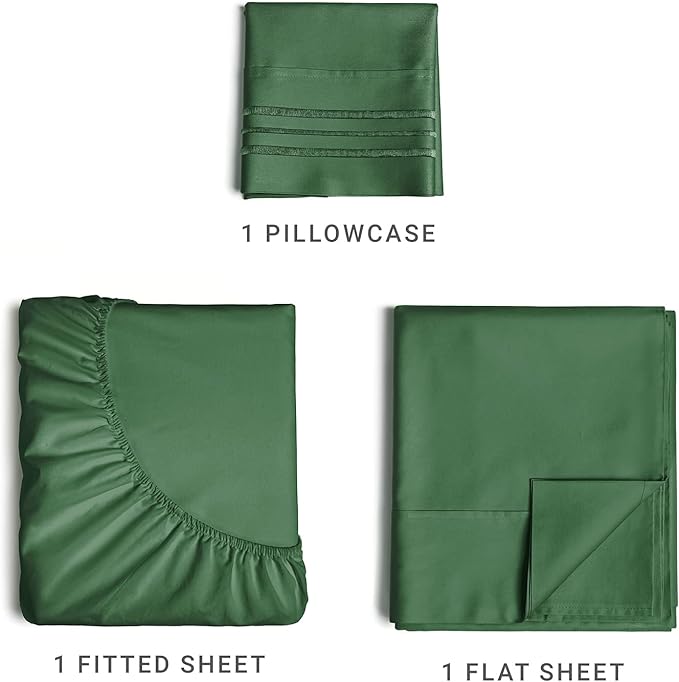 Twin Size 3 Piece Sheet Set - Comfy Breathable & Cooling Sheets - Hotel Luxury Bed Sheets for Women & Men - Deep Pockets, Easy-Fit, Soft & Wrinkle Free Sheets - Emerald Green Oeko-Tex Bed Sheet Set - LeafyLoom
